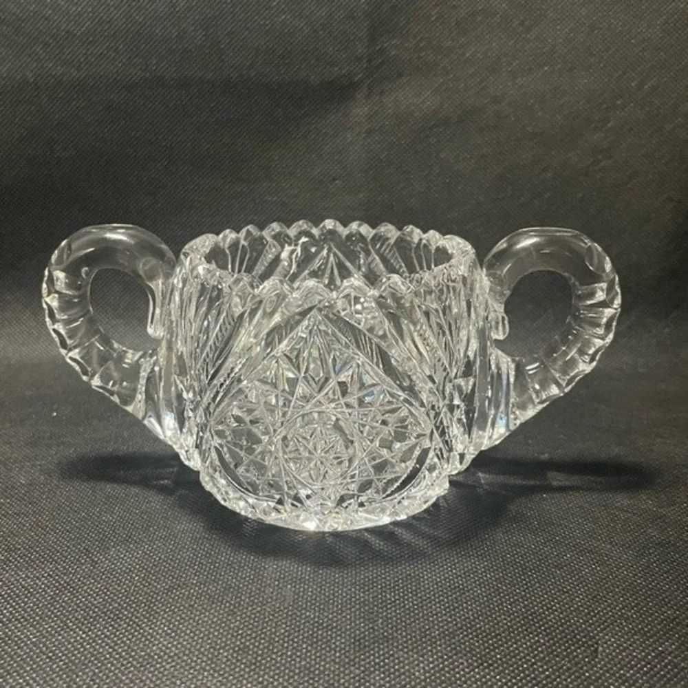 Vintage Brilliant Cut Crystal Sugar Bowl with Handles 6.5”x4” Rare Find